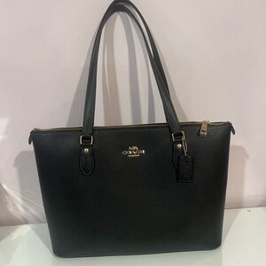 Coach Black Leather Tote with Gold Hardware and Logo